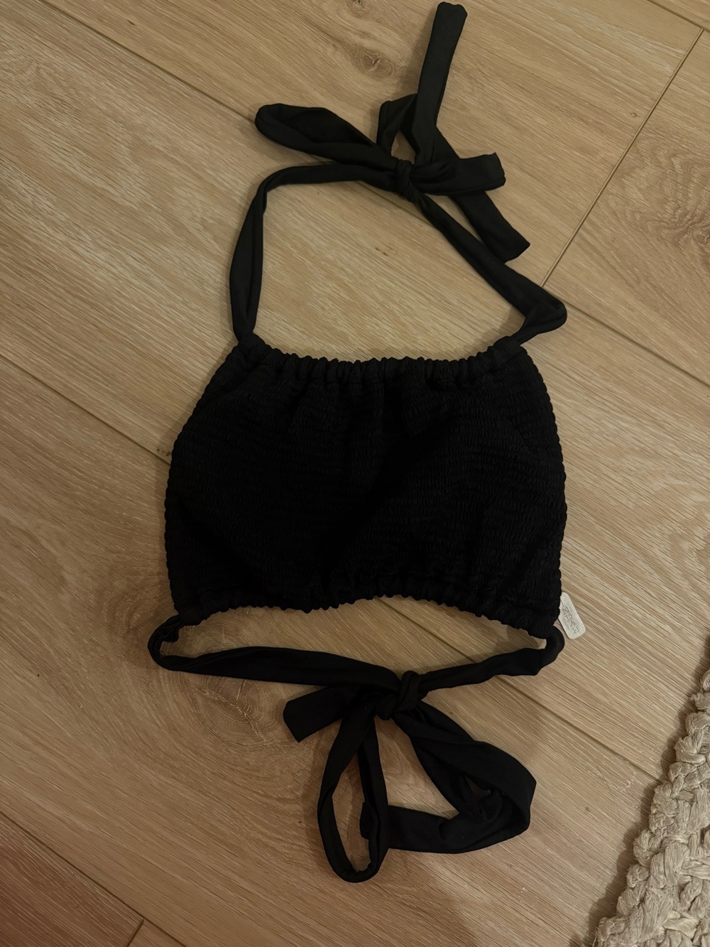 Indah Black Smocked Halter Bikini Top